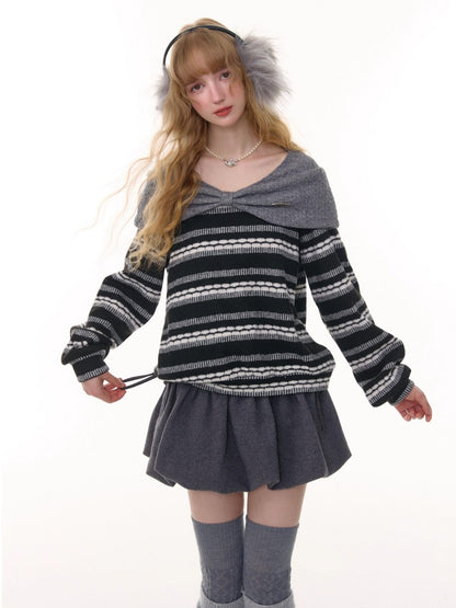 Three-Dimensional Bow Loose Slimming Top Knitted Sweater【s0000015244】