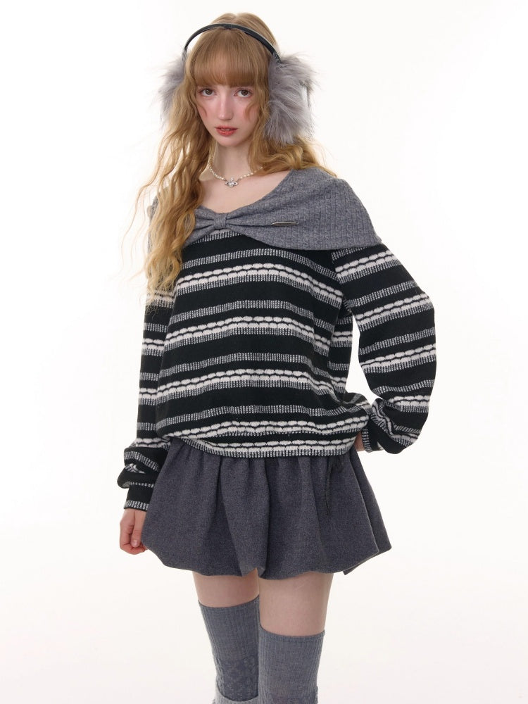 Three-Dimensional Bow Loose Slimming Top Knitted Sweater【s0000015244】