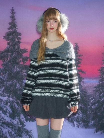 Three-Dimensional Bow Loose Slimming Top Knitted Sweater【s0000015244】