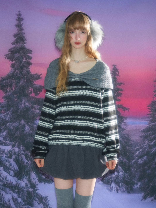 Three-Dimensional Bow Loose Slimming Top Knitted Sweater【s0000015244】