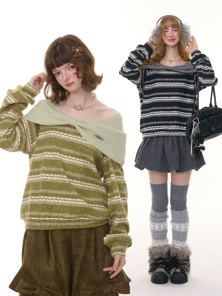 Three-Dimensional Bow Loose Slimming Top Knitted Sweater【s0000015244】