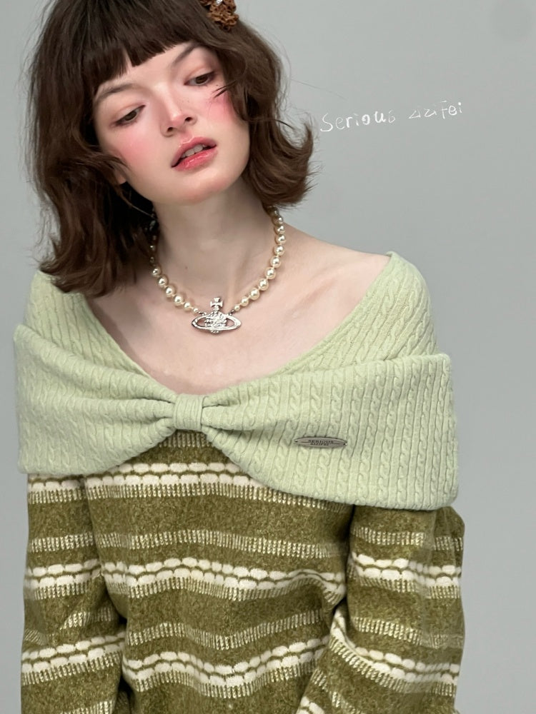 Three-Dimensional Bow Loose Slimming Top Knitted Sweater【s0000015244】