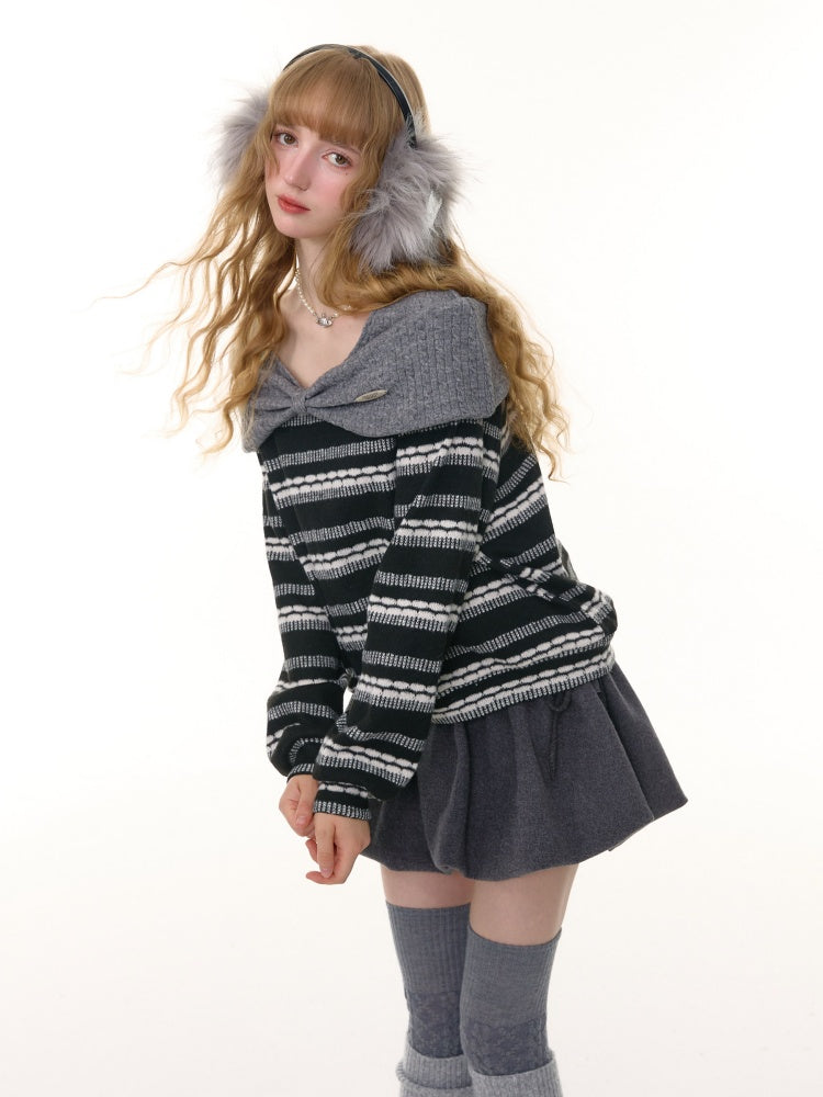 Three-Dimensional Bow Loose Slimming Top Knitted Sweater【s0000015244】