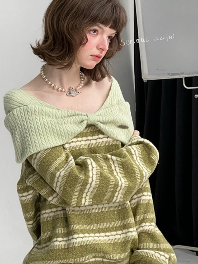 Three-Dimensional Bow Loose Slimming Top Knitted Sweater【s0000015244】