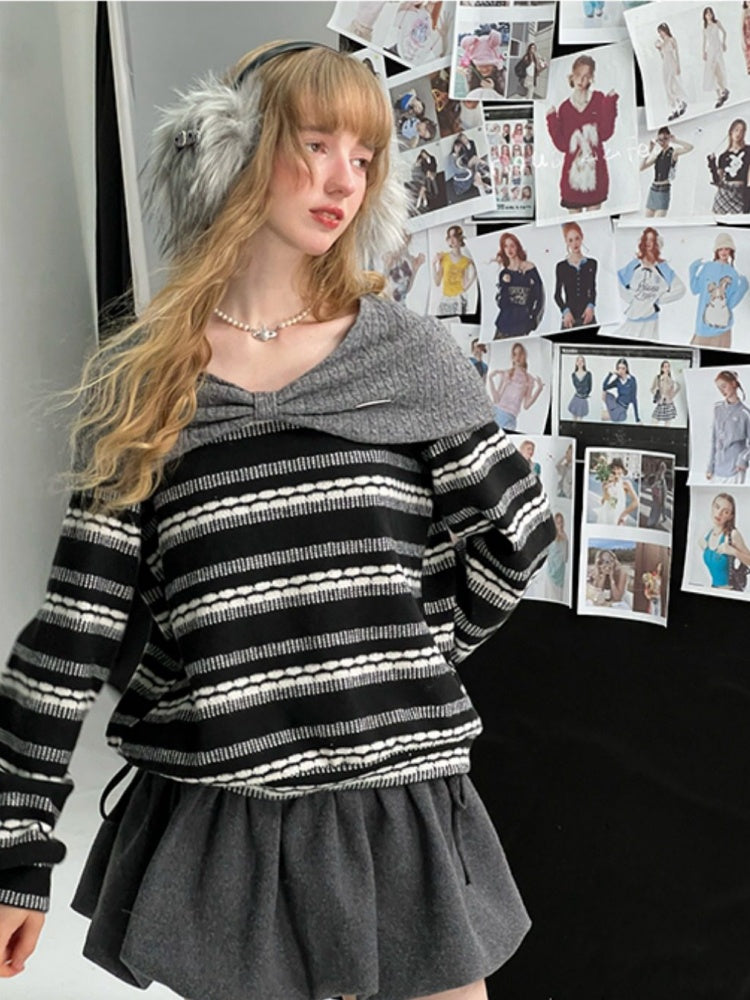 Three-Dimensional Bow Loose Slimming Top Knitted Sweater【s0000015244】