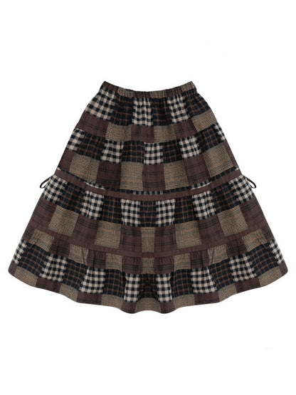 Spliced Plaid Mid-Length High-Waisted Slimming Skirt【s0000015246】