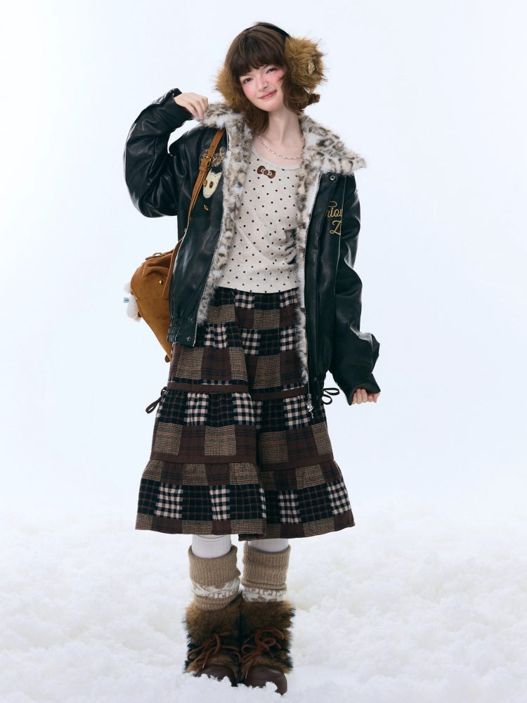 Spliced Plaid Mid-Length High-Waisted Slimming Skirt【s0000015246】