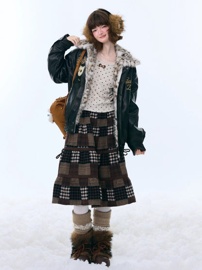 Spliced Plaid Mid-Length High-Waisted Slimming Skirt【s0000015246】