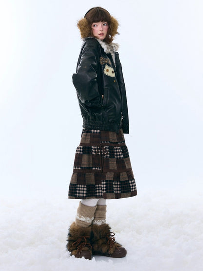 Spliced Plaid Mid-Length High-Waisted Slimming Skirt【s0000015246】