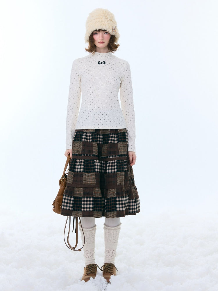 Spliced Plaid Mid-Length High-Waisted Slimming Skirt【s0000015246】