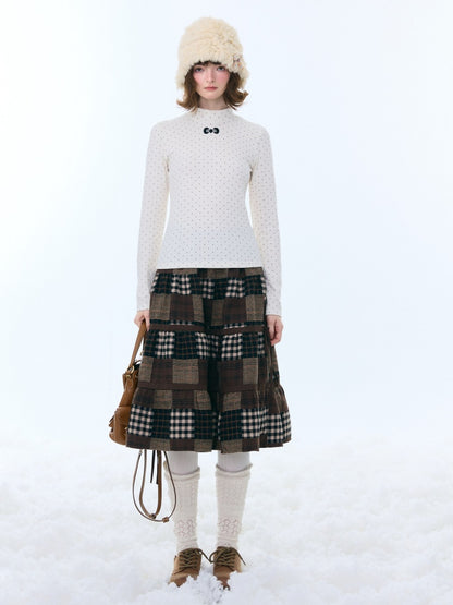 Spliced Plaid Mid-Length High-Waisted Slimming Skirt【s0000015246】