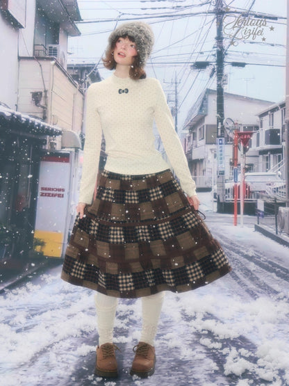 Spliced Plaid Mid-Length High-Waisted Slimming Skirt【s0000015246】