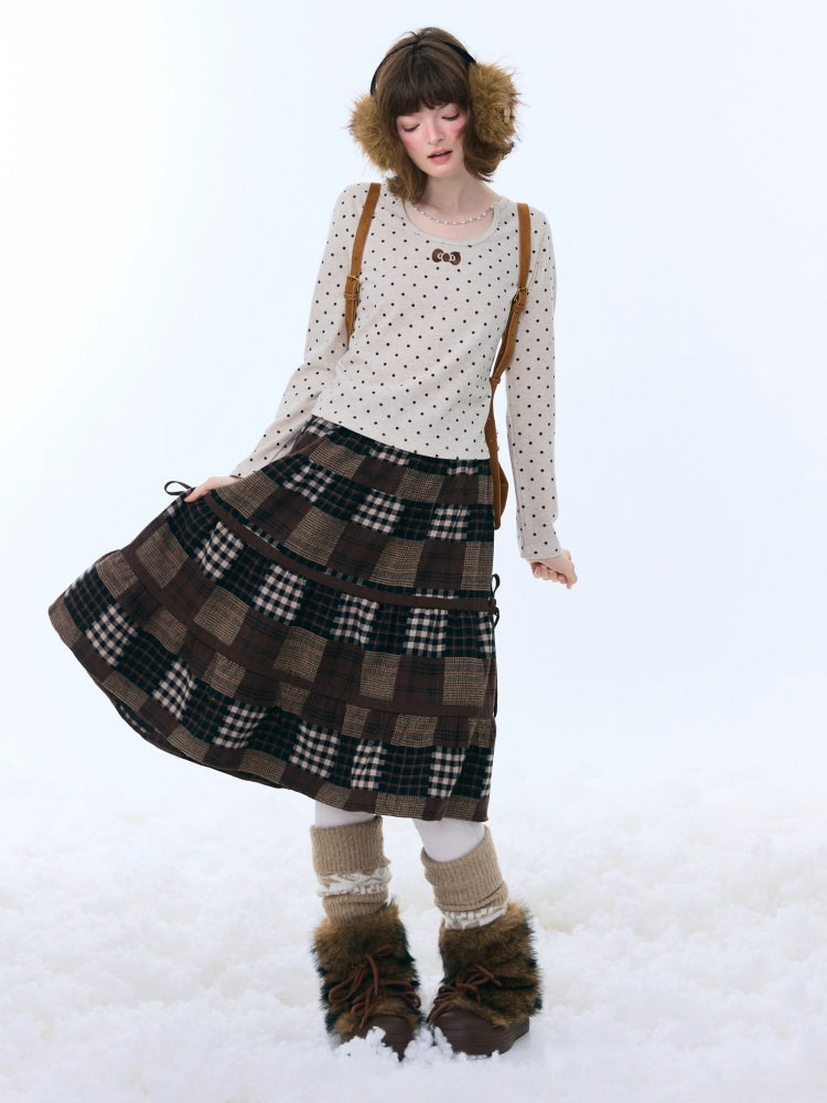 Spliced Plaid Mid-Length High-Waisted Slimming Skirt【s0000015246】