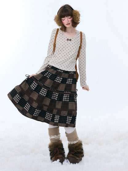 Spliced Plaid Mid-Length High-Waisted Slimming Skirt【s0000015246】