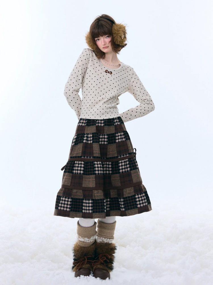 Spliced Plaid Mid-Length High-Waisted Slimming Skirt【s0000015246】
