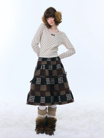 Spliced Plaid Mid-Length High-Waisted Slimming Skirt【s0000015246】