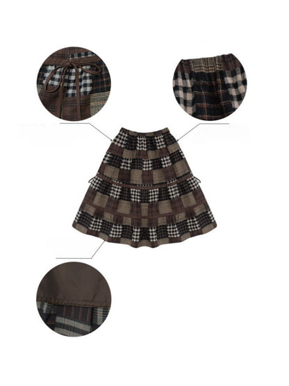 Spliced Plaid Mid-Length High-Waisted Slimming Skirt【s0000015246】
