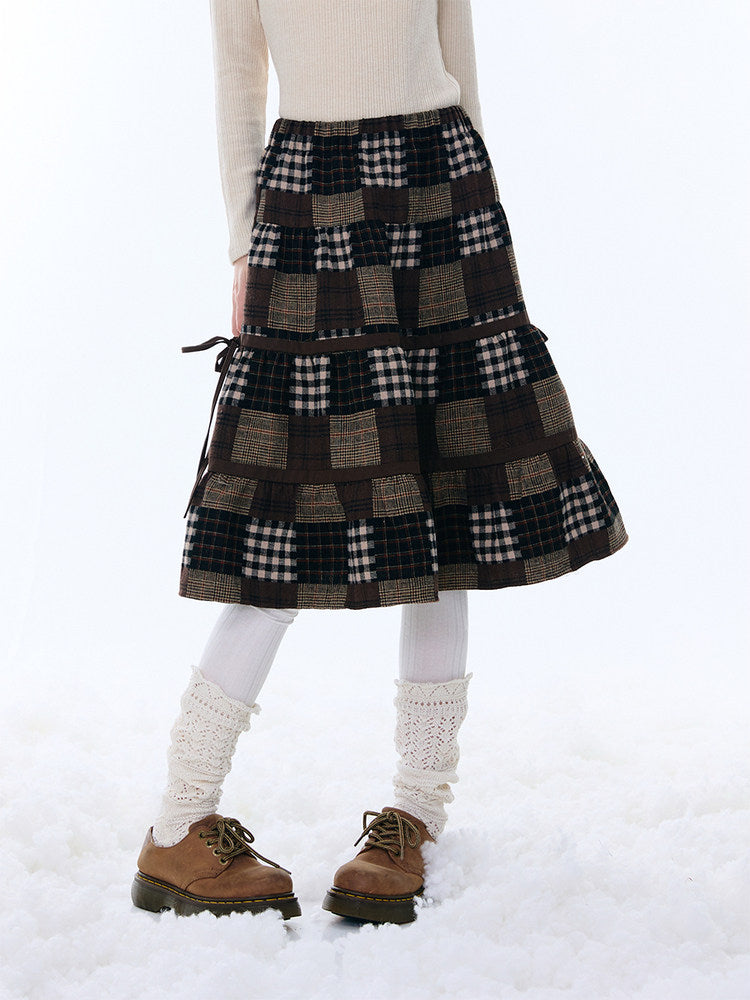 Spliced Plaid Mid-Length High-Waisted Slimming Skirt【s0000015246】