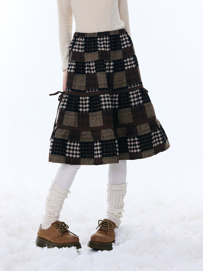 Spliced Plaid Mid-Length High-Waisted Slimming Skirt【s0000015246】