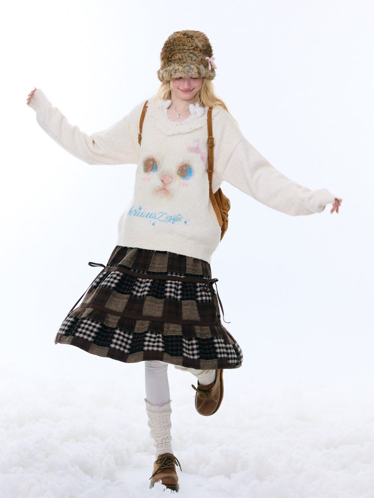 Spliced Plaid Mid-Length High-Waisted Slimming Skirt【s0000015246】