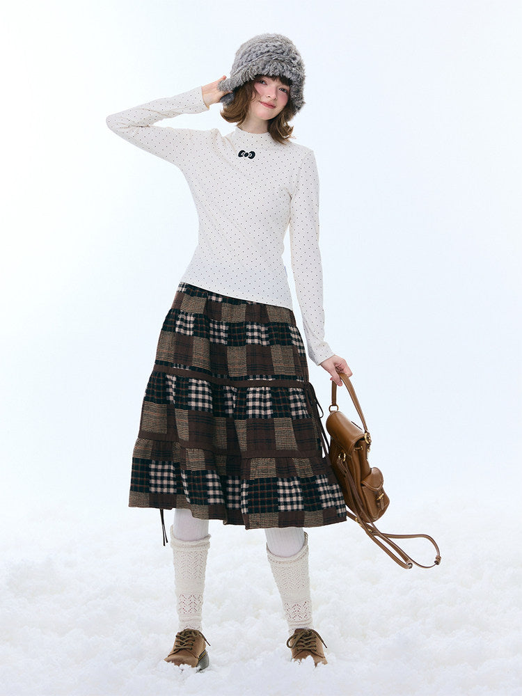 Spliced Plaid Mid-Length High-Waisted Slimming Skirt【s0000015246】