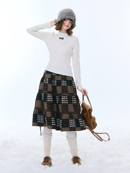 Spliced Plaid Mid-Length High-Waisted Slimming Skirt【s0000015246】