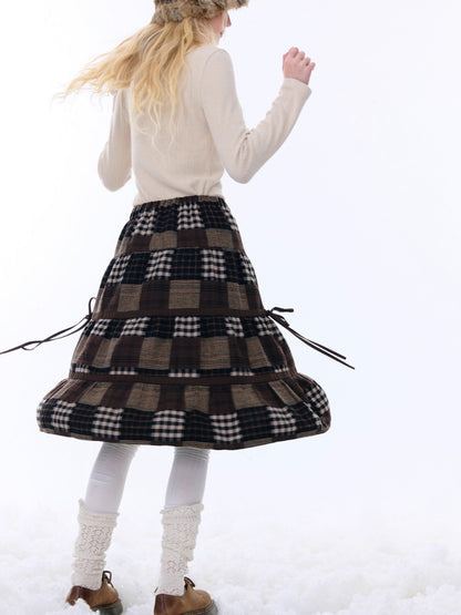 Spliced Plaid Mid-Length High-Waisted Slimming Skirt【s0000015246】