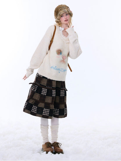 Spliced Plaid Mid-Length High-Waisted Slimming Skirt【s0000015246】