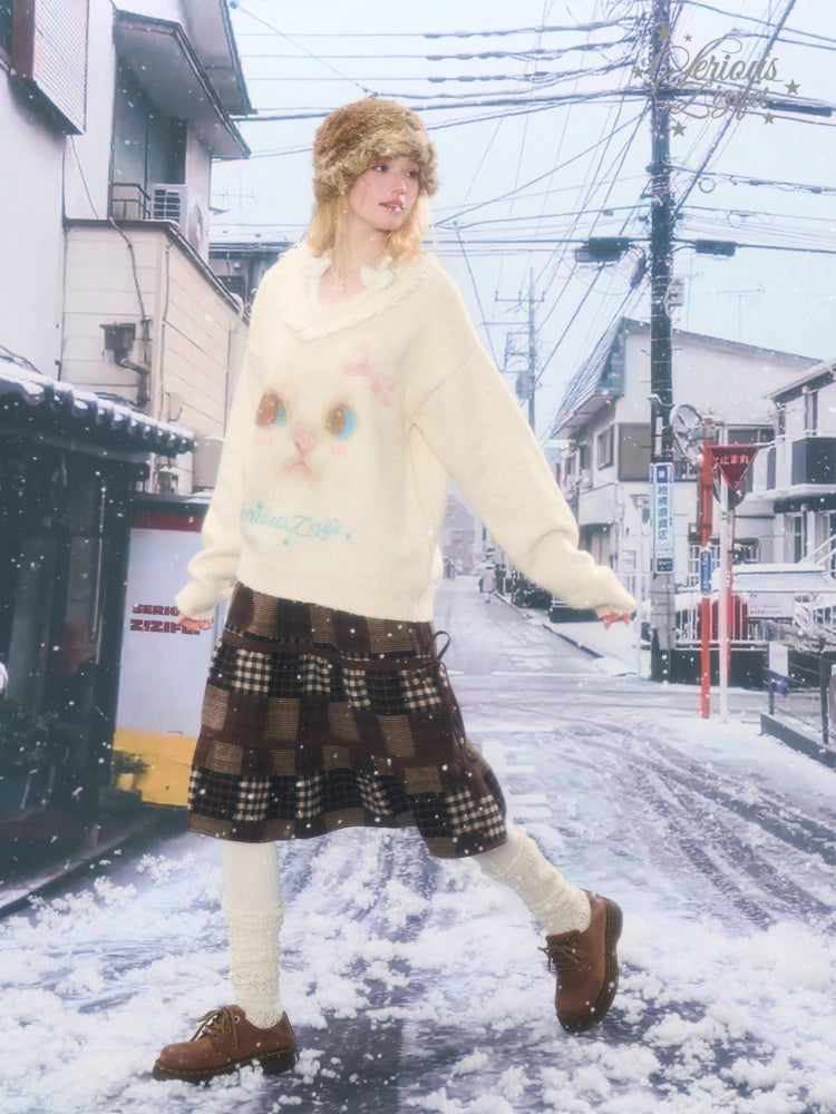 Spliced Plaid Mid-Length High-Waisted Slimming Skirt【s0000015246】