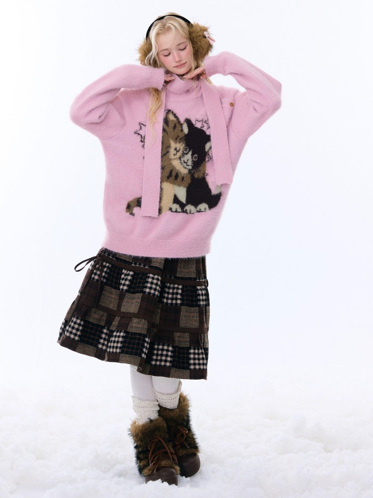 Spliced Plaid Mid-Length High-Waisted Slimming Skirt【s0000015246】
