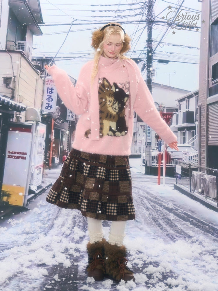 Spliced Plaid Mid-Length High-Waisted Slimming Skirt【s0000015246】