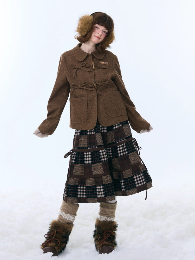 Spliced Plaid Mid-Length High-Waisted Slimming Skirt【s0000015246】