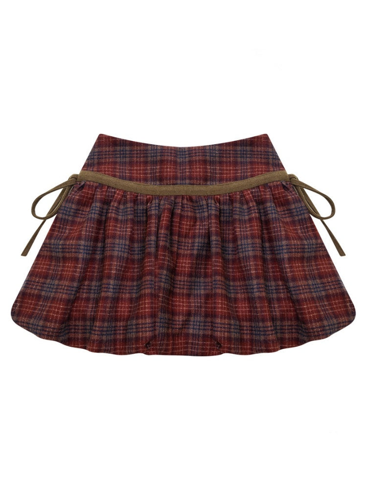 High Waist Slimming Plaid Drawstring Pocket Skirt【s0000015247】