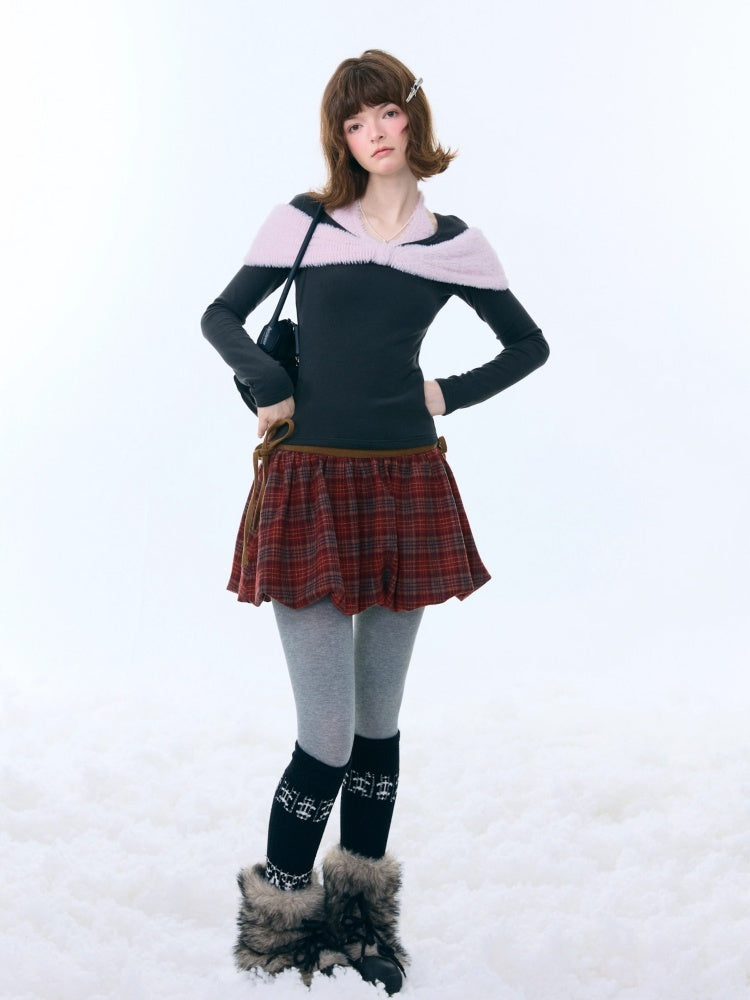 High Waist Slimming Plaid Drawstring Pocket Skirt【s0000015247】