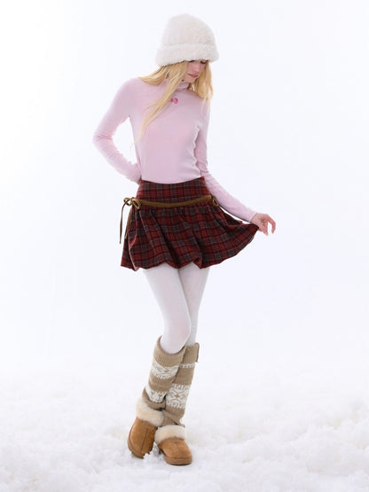 High Waist Slimming Plaid Drawstring Pocket Skirt【s0000015247】