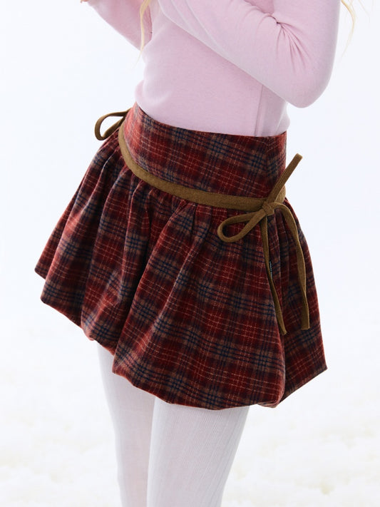 High Waist Slimming Plaid Drawstring Pocket Skirt【s0000015247】