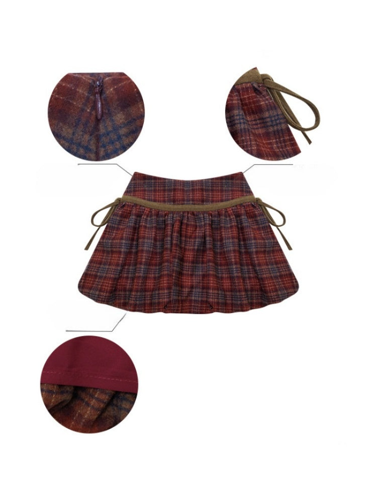 High Waist Slimming Plaid Drawstring Pocket Skirt【s0000015247】