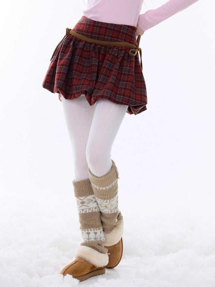 High Waist Slimming Plaid Drawstring Pocket Skirt【s0000015247】