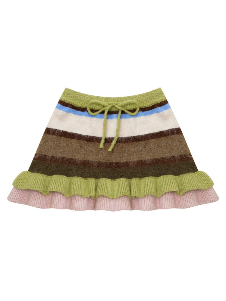 High Waist Slimming Contrast Striped Knitted Skirt【s0000015248】