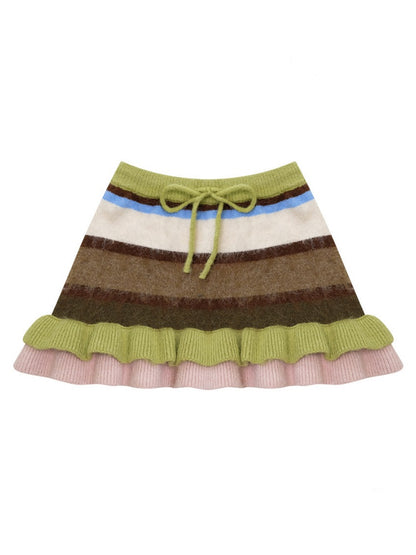 High Waist Slimming Contrast Striped Knitted Skirt【s0000015248】