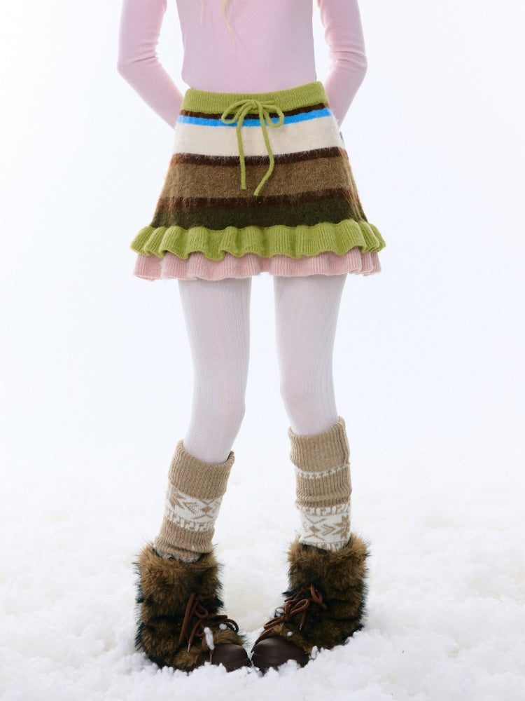 High Waist Slimming Contrast Striped Knitted Skirt【s0000015248】