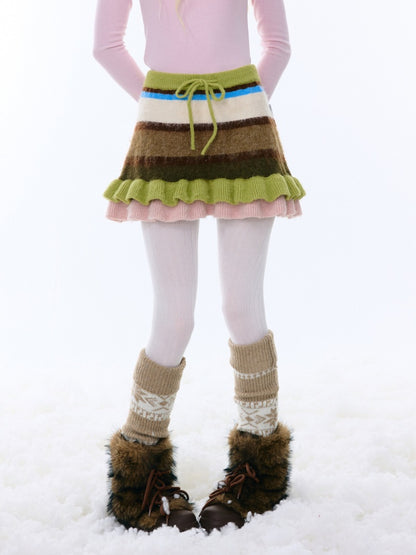 High Waist Slimming Contrast Striped Knitted Skirt【s0000015248】