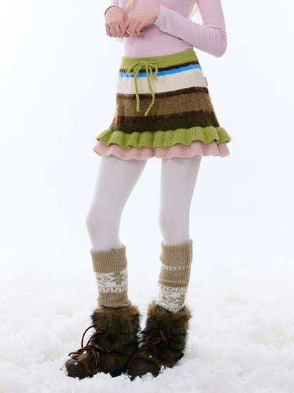High Waist Slimming Contrast Striped Knitted Skirt【s0000015248】