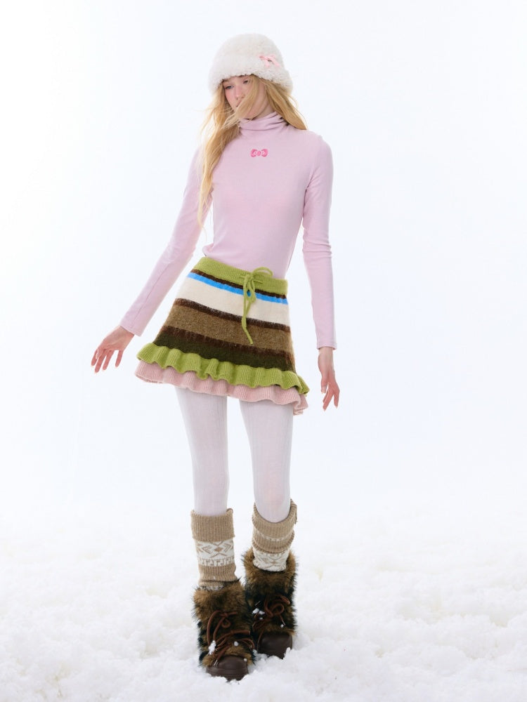 High Waist Slimming Contrast Striped Knitted Skirt【s0000015248】