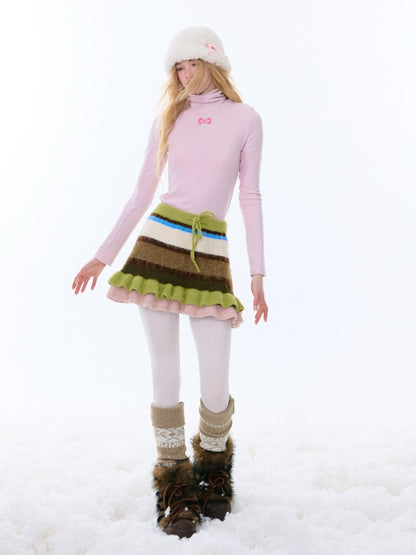 High Waist Slimming Contrast Striped Knitted Skirt【s0000015248】