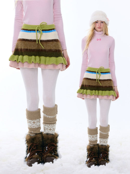 High Waist Slimming Contrast Striped Knitted Skirt【s0000015248】
