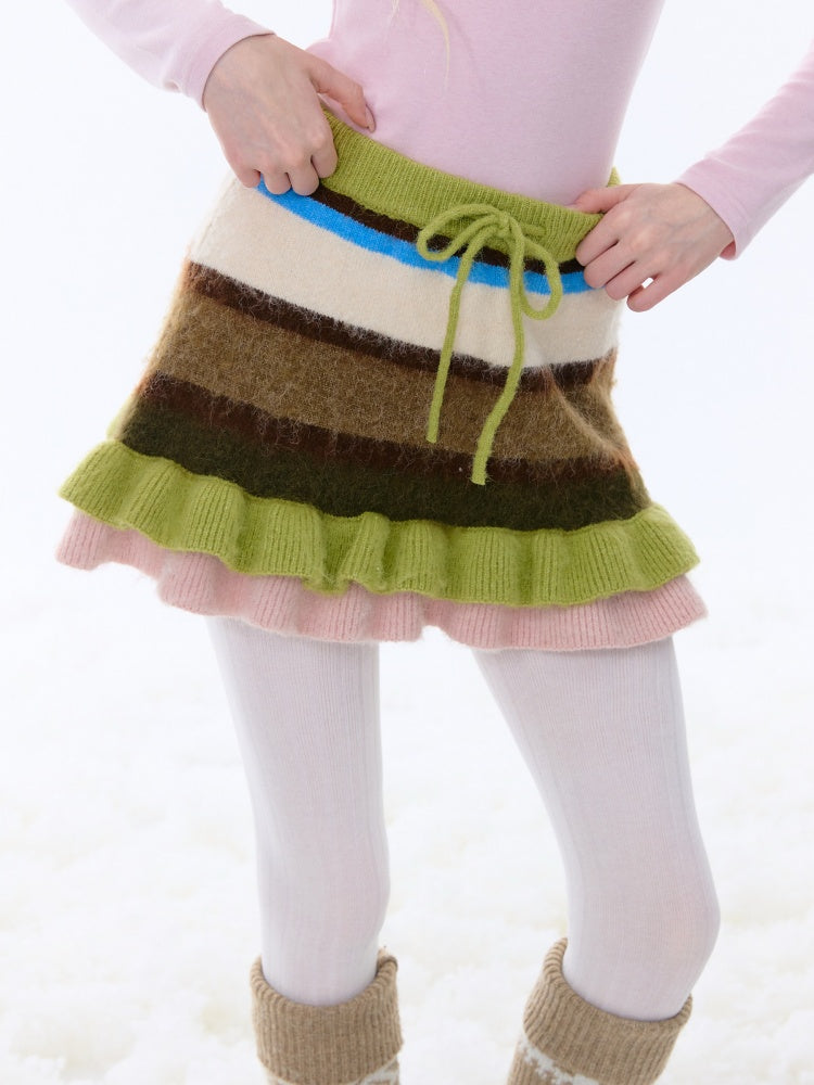 High Waist Slimming Contrast Striped Knitted Skirt【s0000015248】