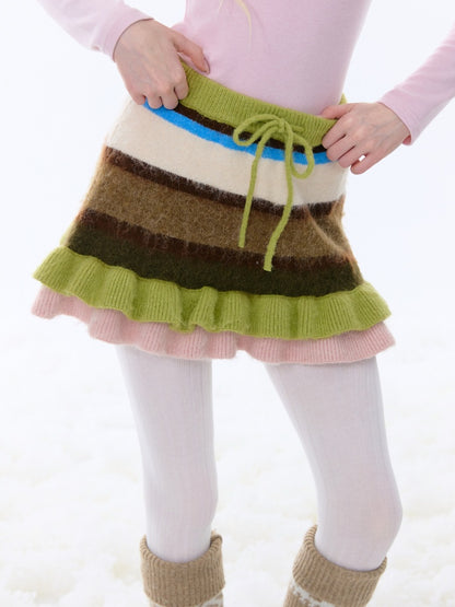 High Waist Slimming Contrast Striped Knitted Skirt【s0000015248】