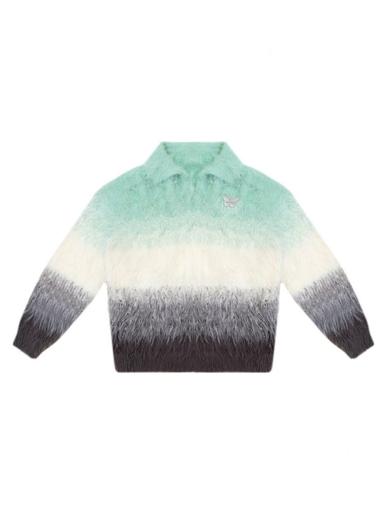 Gradient Polo V-Neck Imitation Mink Wool Soft Glutinous Thick Sweater【s0000015251】