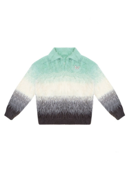 Gradient Polo V-Neck Imitation Mink Wool Soft Glutinous Thick Sweater【s0000015251】